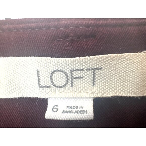 2/$30 Loft The Sutton Flare Pants Size 6 Burgundy Cotton Blend - Picture 4 of 16